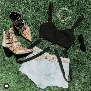 LOWERED Carmar denim crop top with harness straps